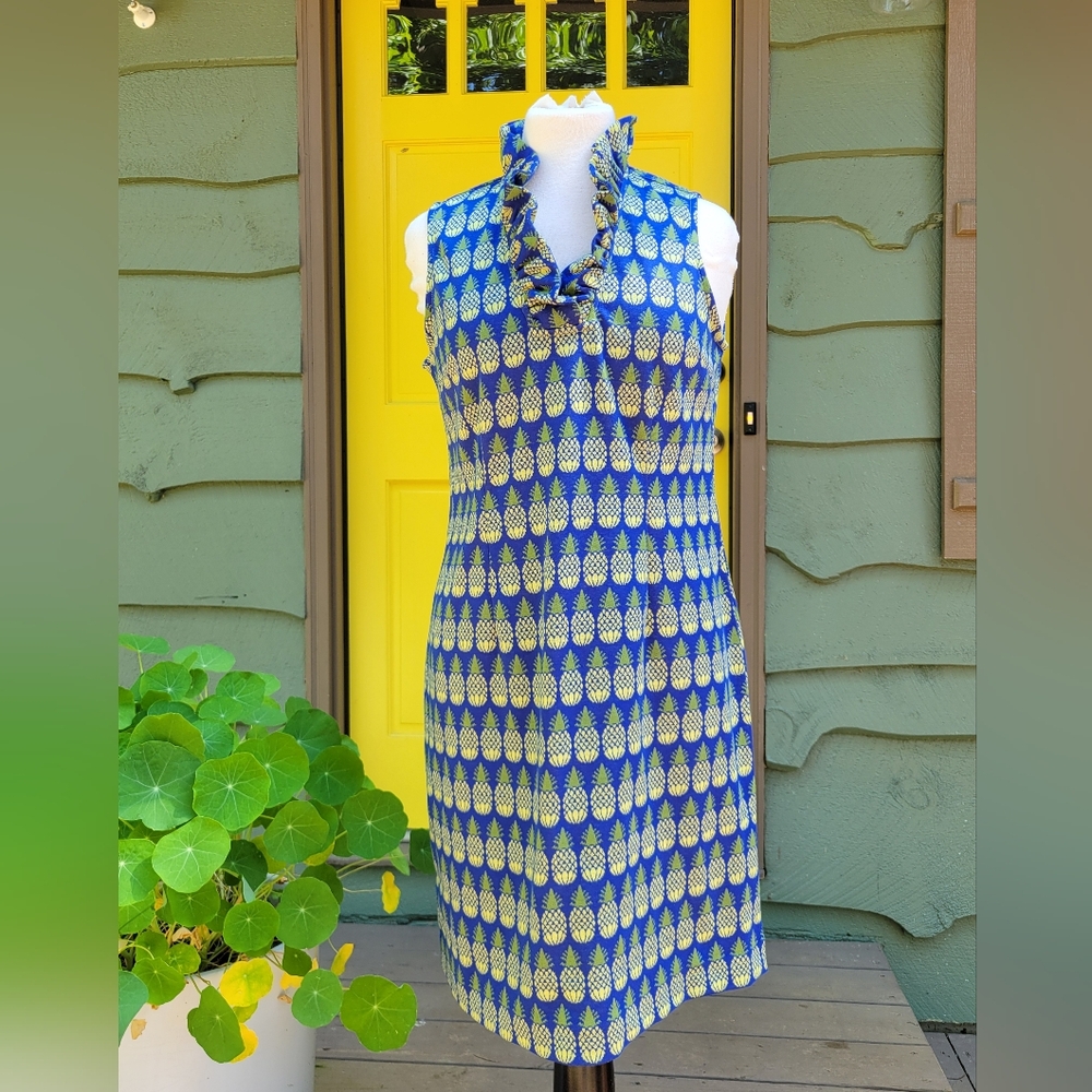 Tyler Böe “Constance” Pineapple Knit Dress M | Ruffle Collar Pull-Over Dress